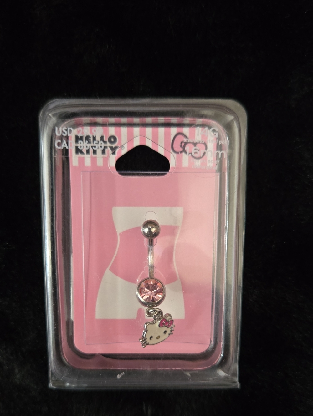 Hello Kitty Pink Gem Dangle Belly Button Ring 14G NWT - Picture 2 of 4